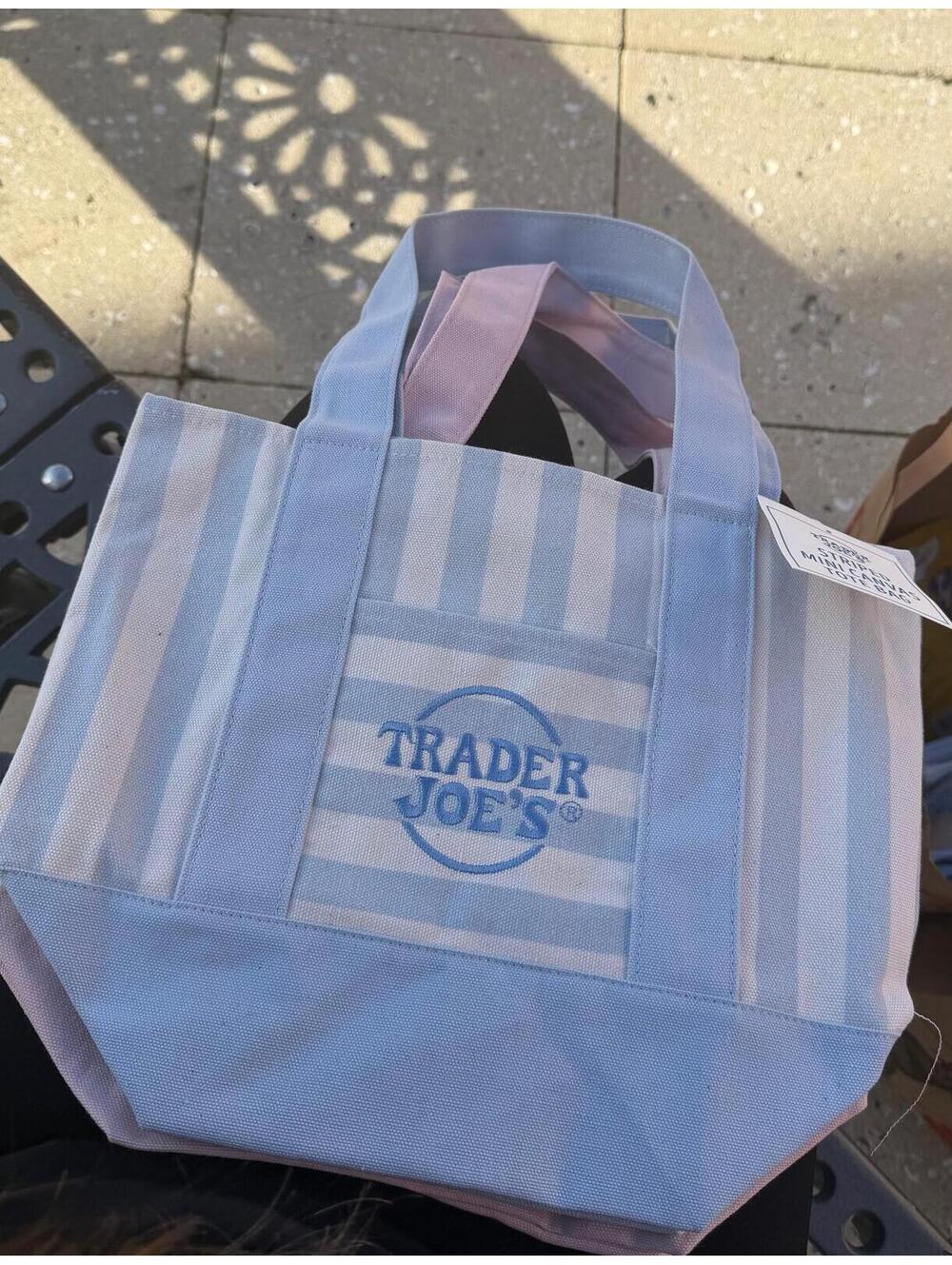Blue Trader Joe’s Mini Pastel Stripe Canvas Tote Bag